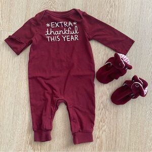 Thanks giving  baby 0-3 months one piece attire, and slip on booties burgundy co
